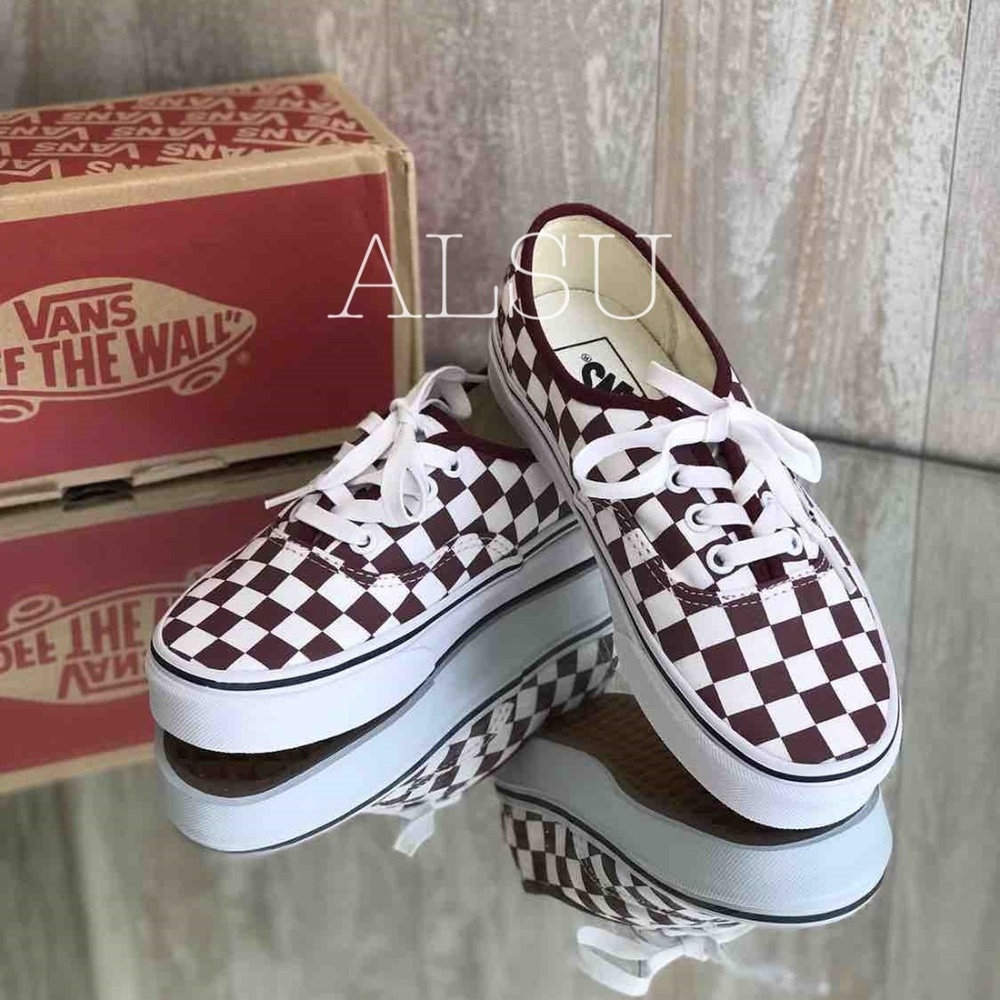 VANS Authentic Checkerboard Maroon White Kid’s - Picture 3 of 8